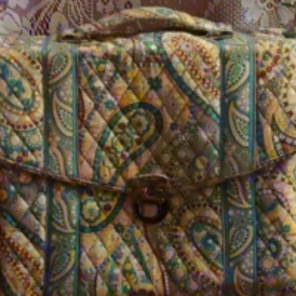Vera Bradley attache briefcase Paisley Aqua Yellow Floral shoulder strap handle - Picture 2 of 12
